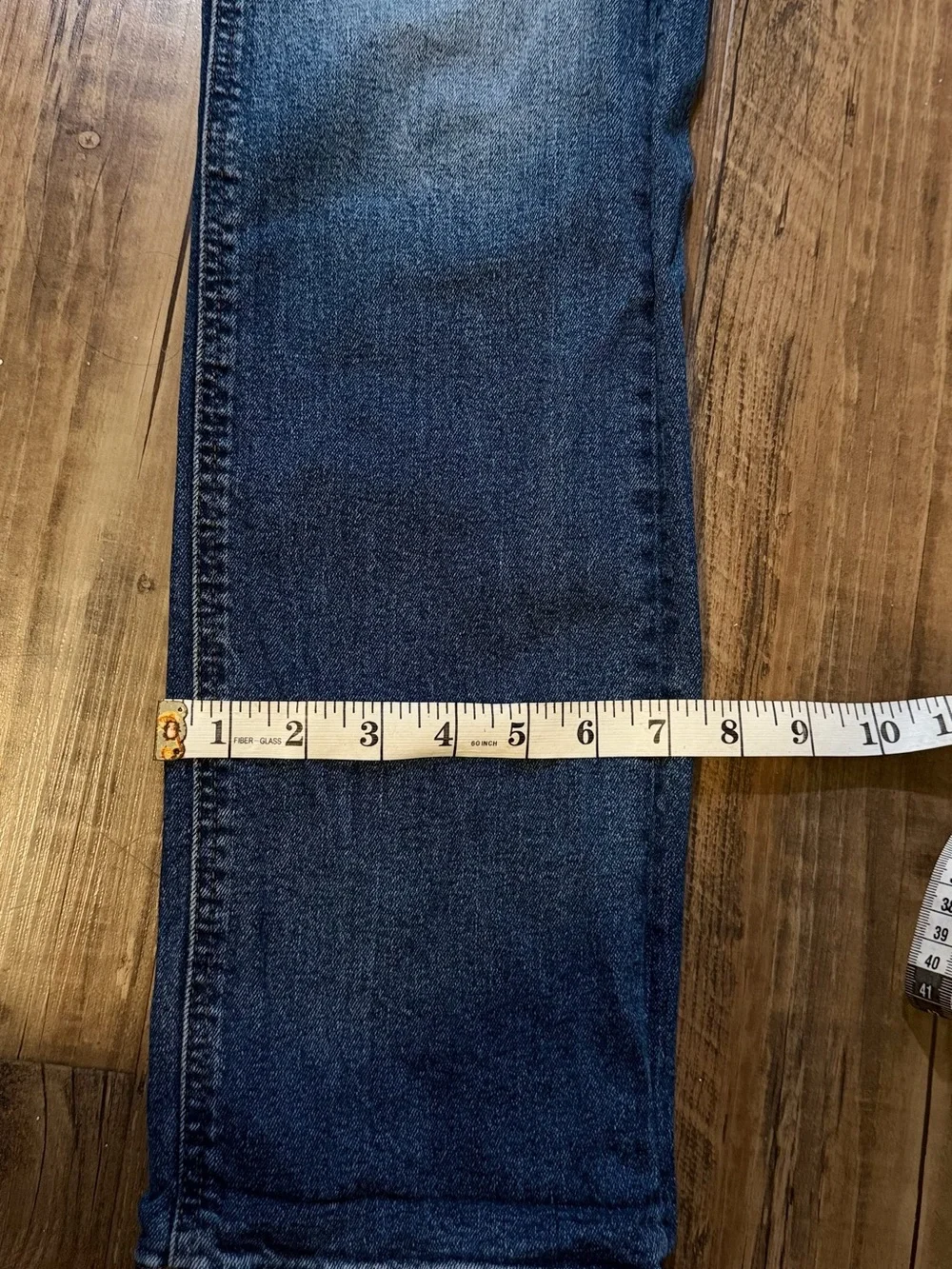 Primitive Brown Leather Patch on Blue Denim Jeans